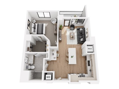 Floor plan for 1 bed, 1 bath, 849 sqft